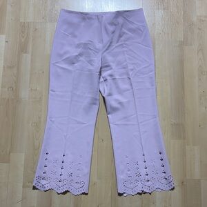 Pink Cropped Pants with Eyelet Hem